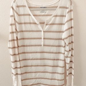 Striped Henley T Shirt - White, Gold